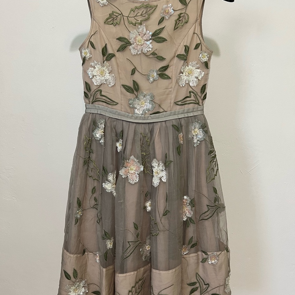 Needle & Thread Beige Floral Embroidered Dress